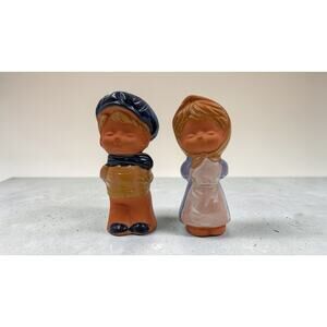 Ceramic Boy and Girl Salt and Pepper Shakers Hand‑Painted 3.75" Tall Terracotta